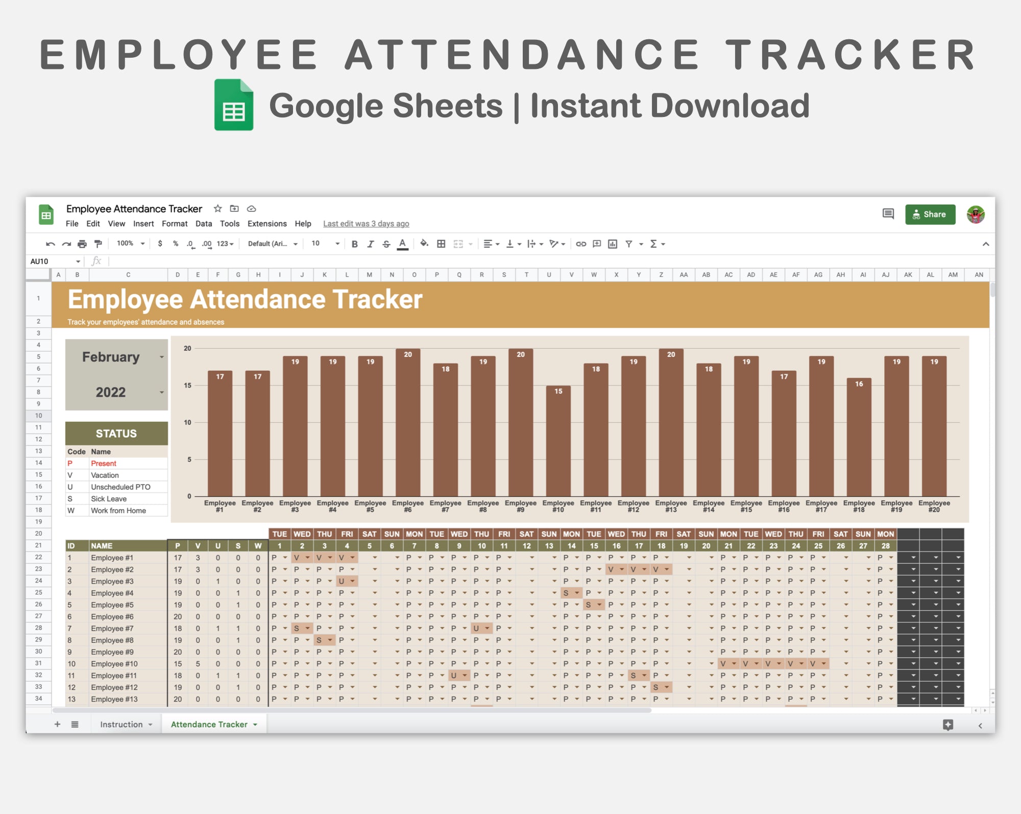 Google Sheets - Employee Attendance Tracker - Boho – Kjunstudio