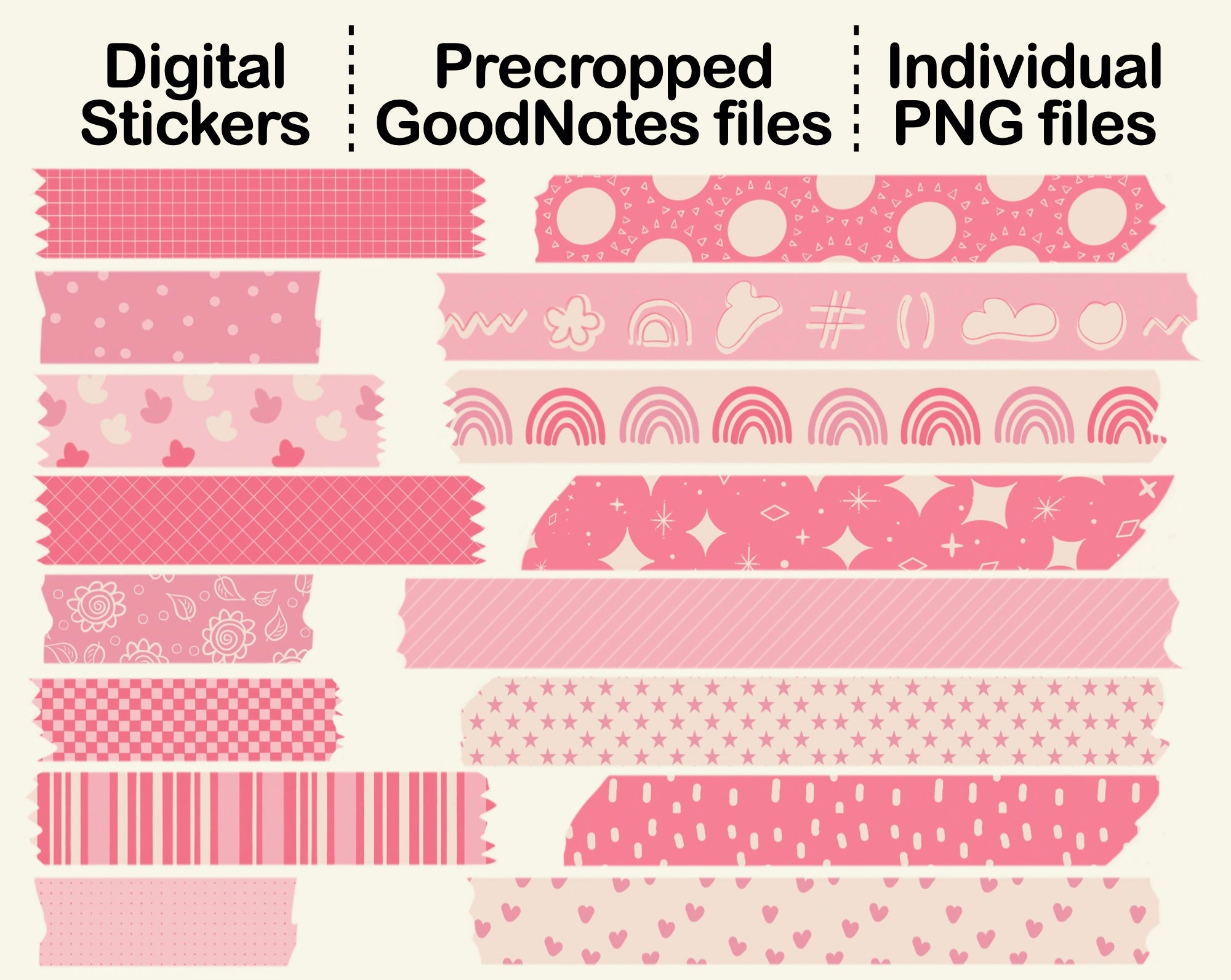 Pink Washi Tape Digital Stickers Pre-cropped Digital Stickers