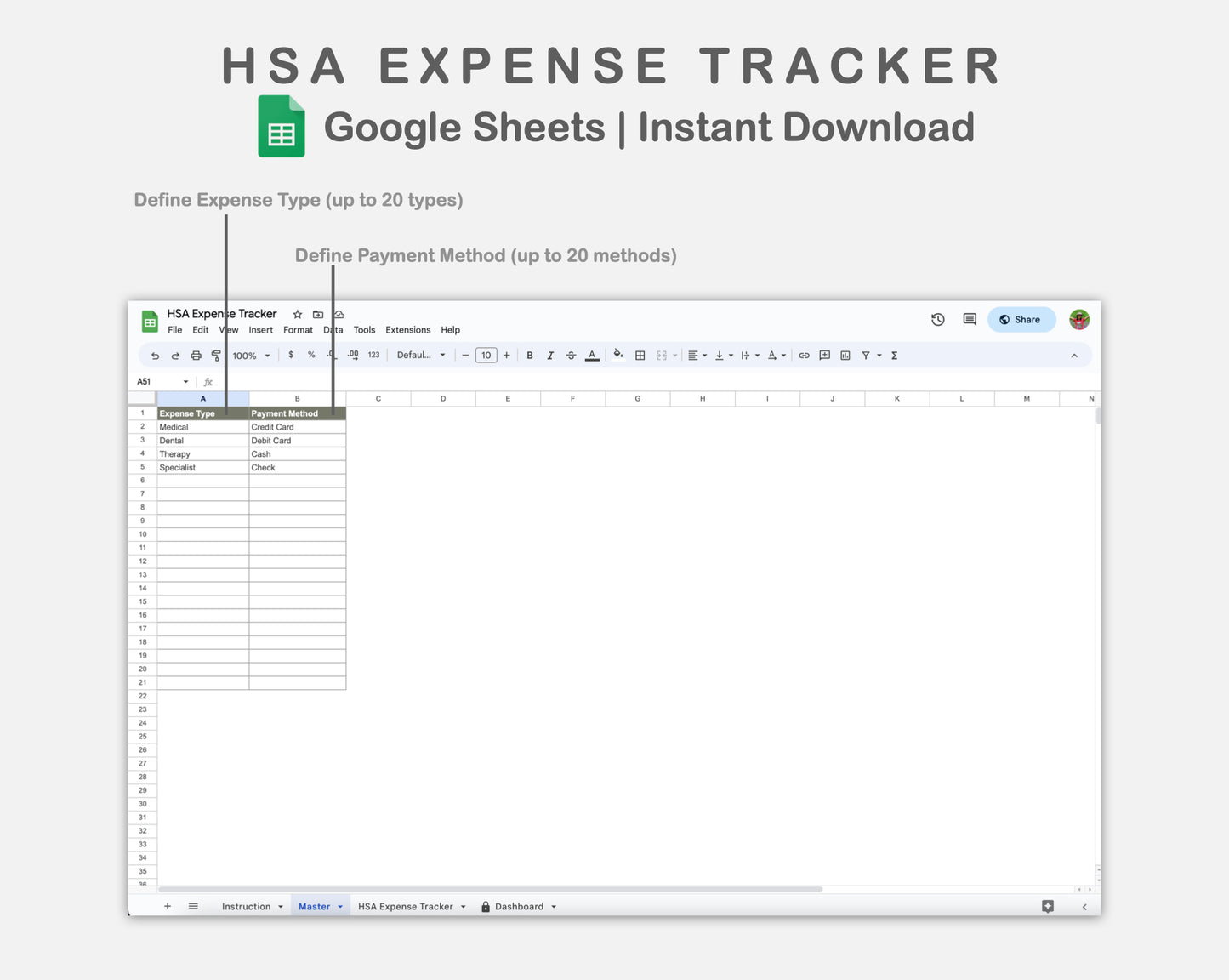 Google Sheets - HSA Expense Tracker - Earthy