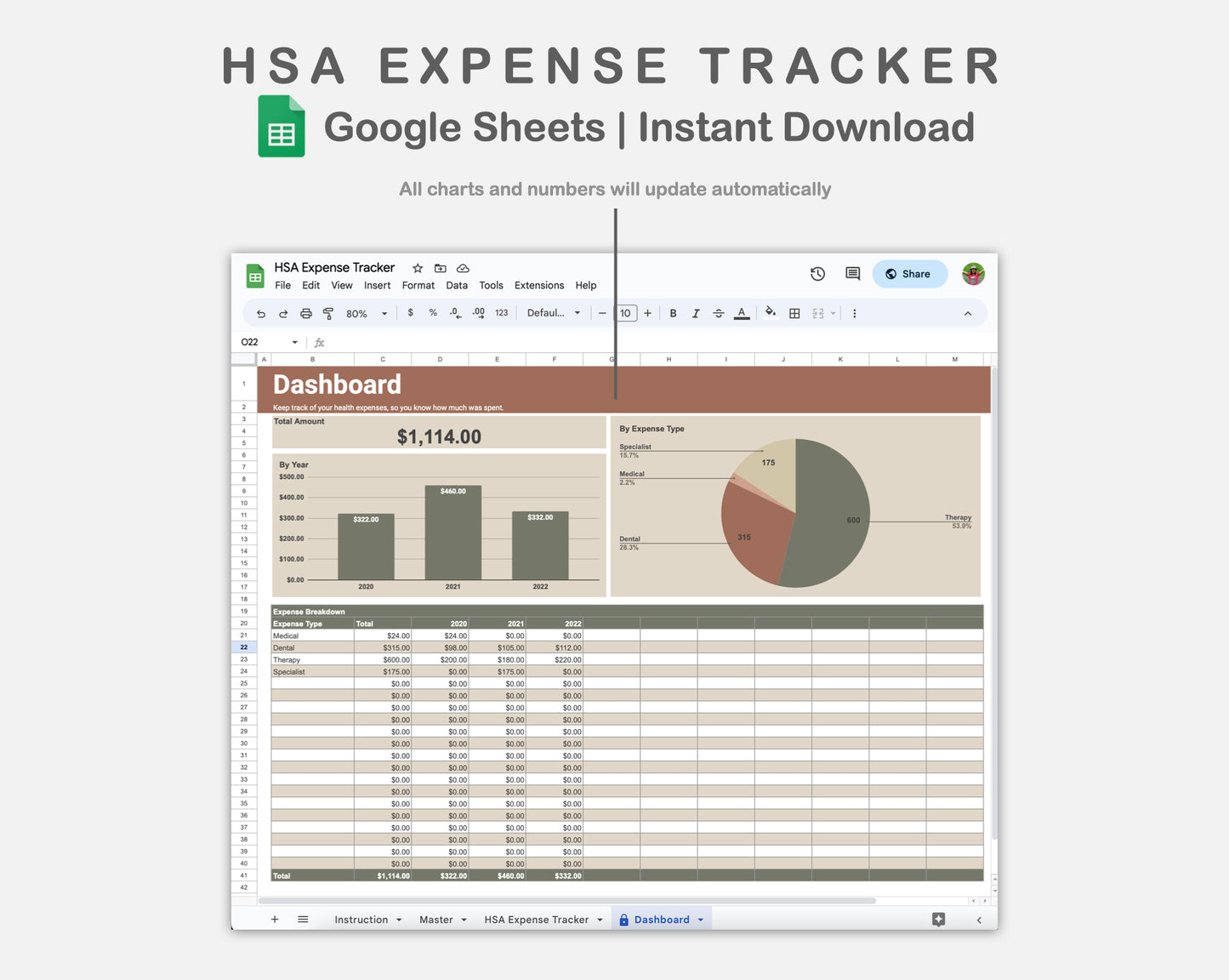 Google Sheets - HSA Expense Tracker - Earthy