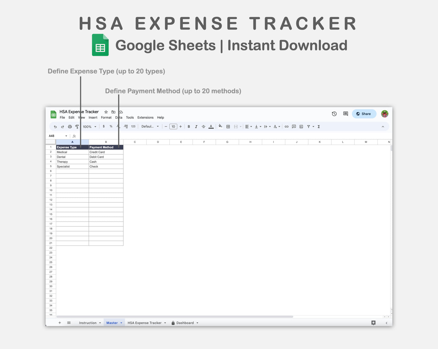 Google Sheets - HSA Expense Tracker - Sweet