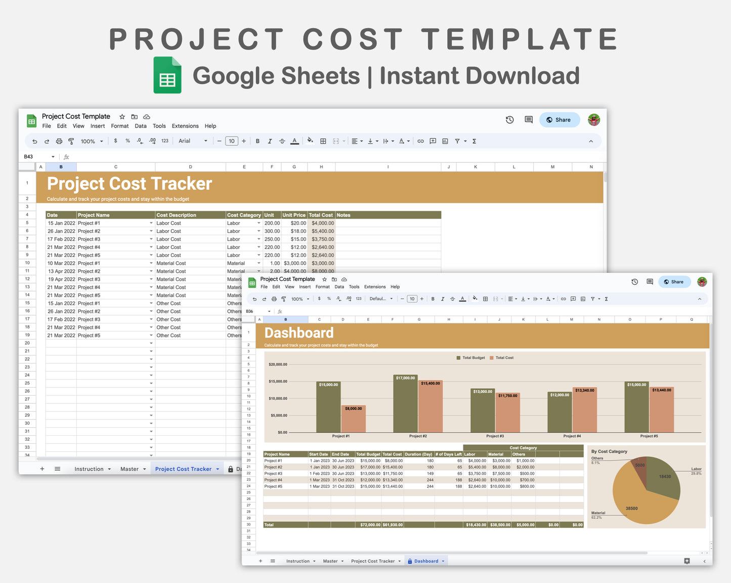 Google Sheets - Project Cost Template - Boho