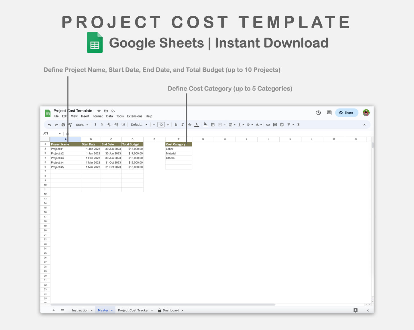 Google Sheets - Project Cost Template - Boho