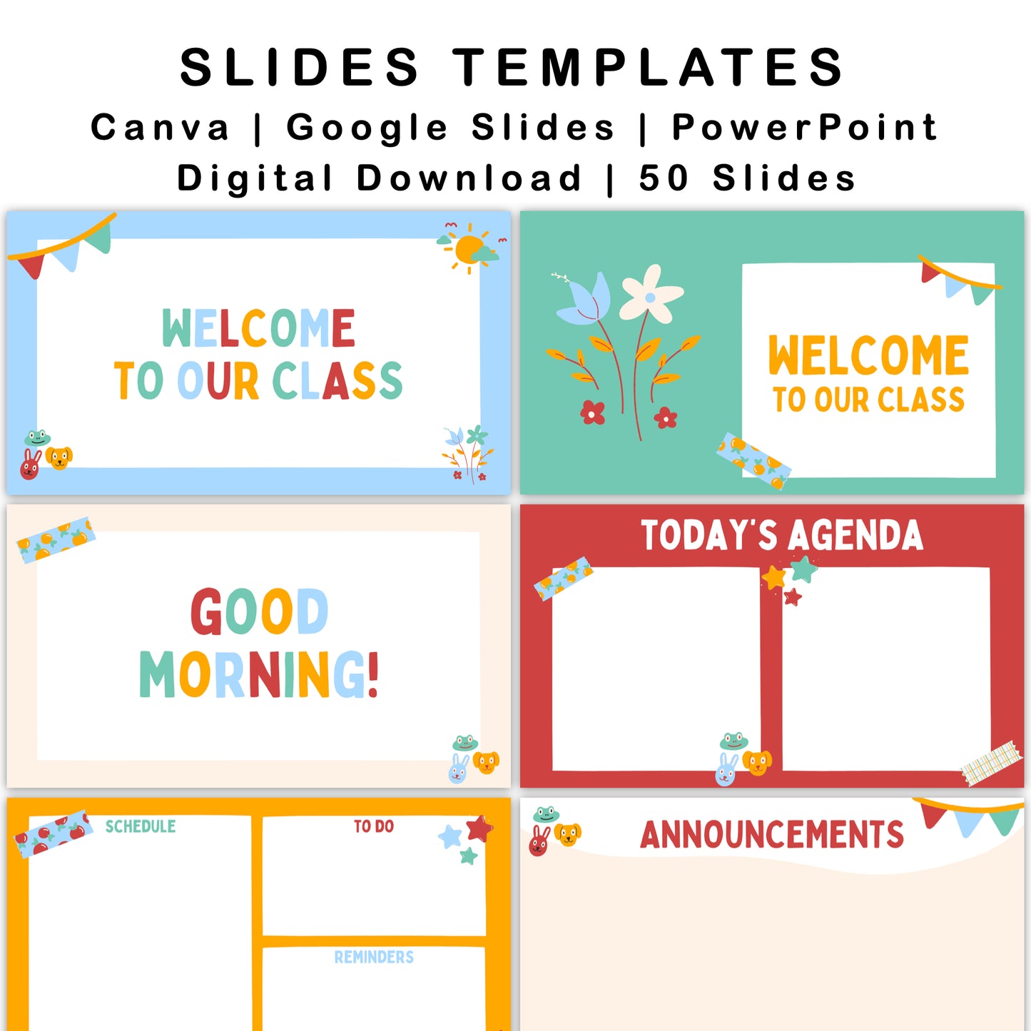 Google Slides Templates Daily Agenda | PowerPoint - Colorful Doodle Theme