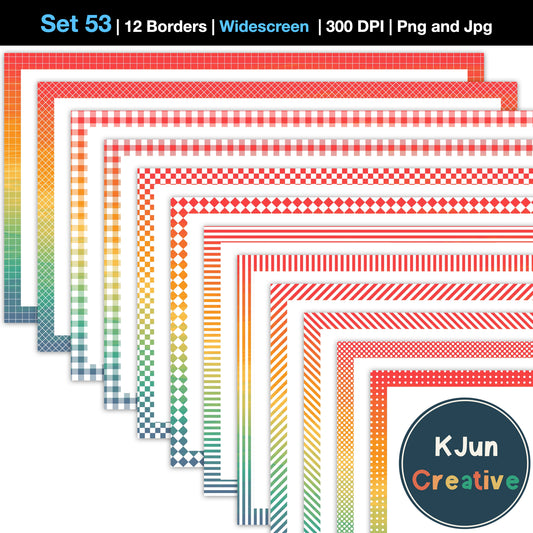 Widescreen Border Clipart Set 53 - Vintage Rainbow - Google Slides & PowerPoint