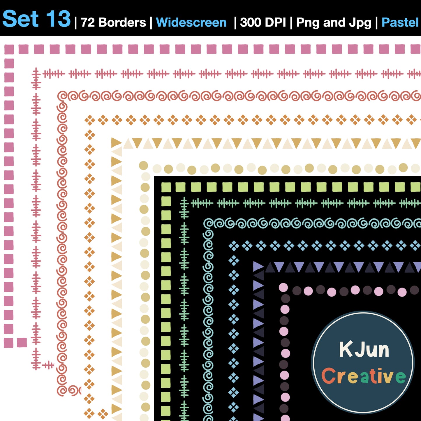 Widescreen Border Clipart Set 13 - Pastel - Google Slides and PowerPoint