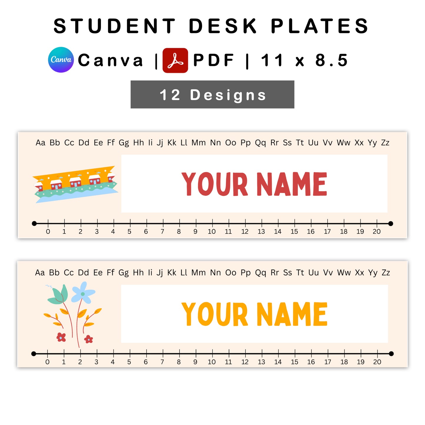Student Desk Name Plates - Colorful Doodle Theme | Editable