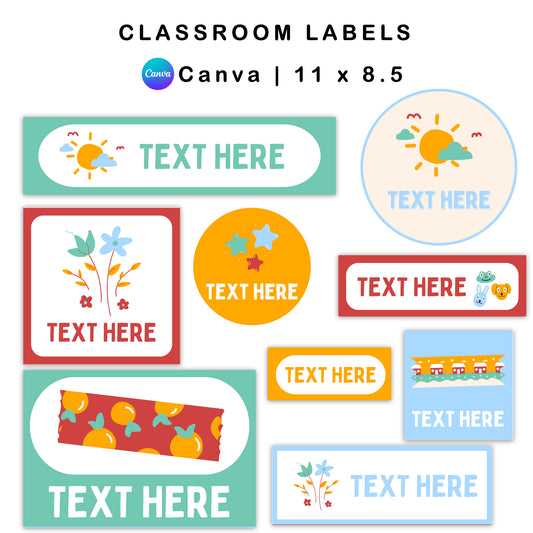 Classroom Labels - Colorful Doodle Theme | Editable