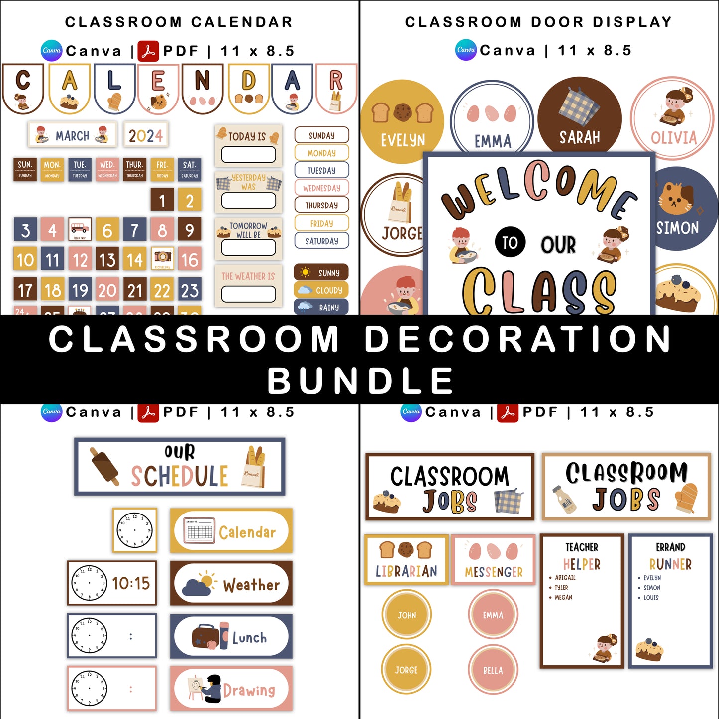 Classroom Decor Bundle - Brown Bakery Theme | Editable