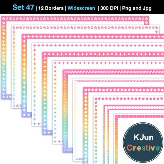 Widescreen Border Clipart Set 47 - Pastel Rainbow - Google Slides & PowerPoint