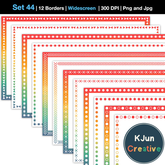 Widescreen Border Clipart Set 44 - Vintage Rainbow - Google Slides & PowerPoint