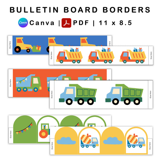 Bulletin Board Borders - Blue Transportation Theme | Editable