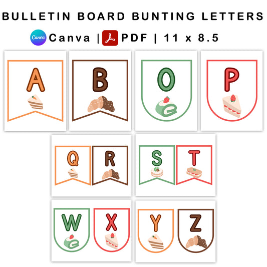 Bulletin Board Bunting Letters - Pastel Dessert Theme | Editable