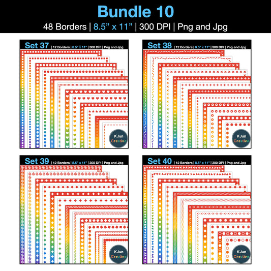 Border Clipart Bundle 10 - Rainbow - Page Borders and Frames