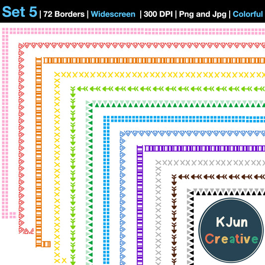 Widescreen Border Clipart Set 5 - Colorful - Google Slides and PowerPoint