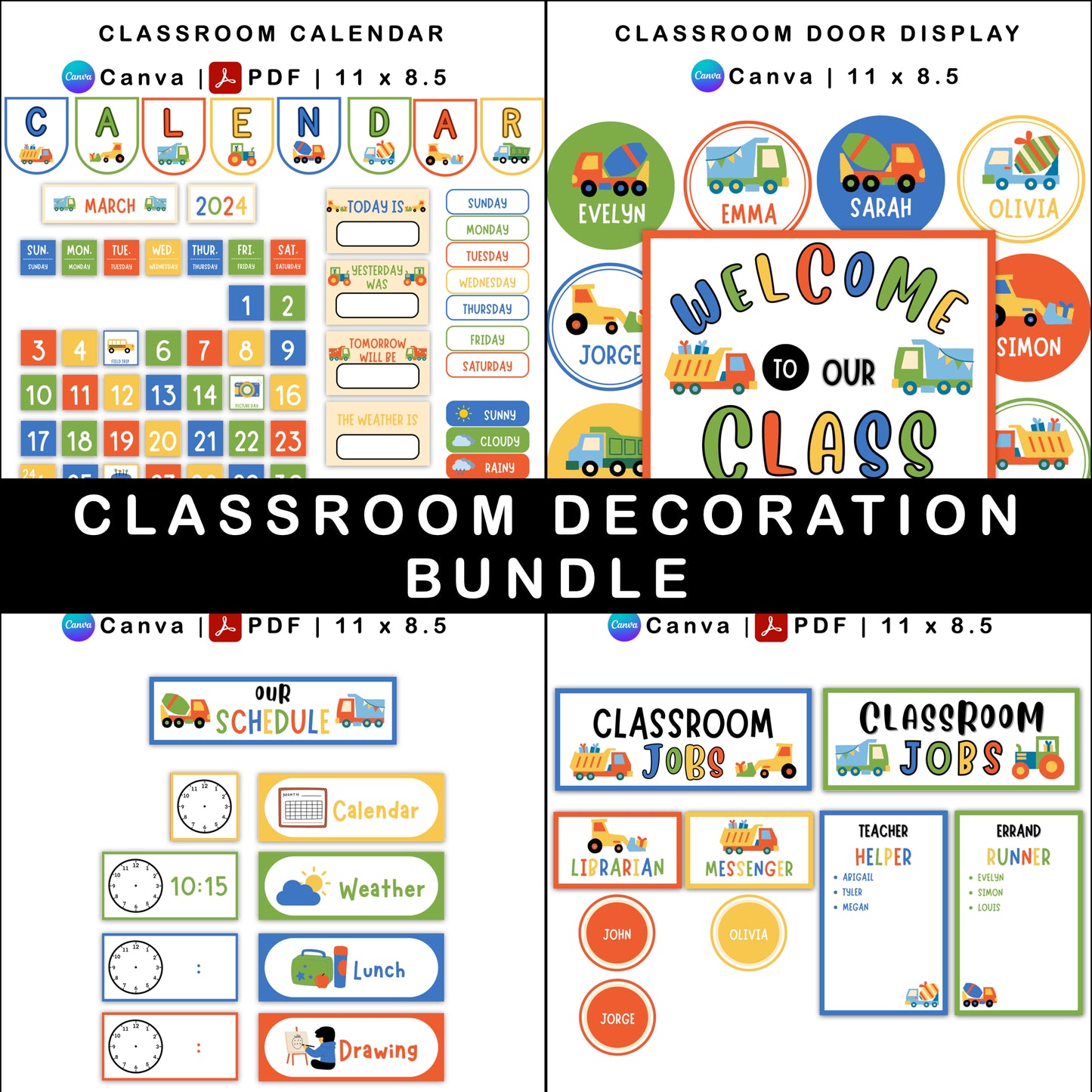 Classroom Decor Bundle - Blue Transportation Theme | Editable