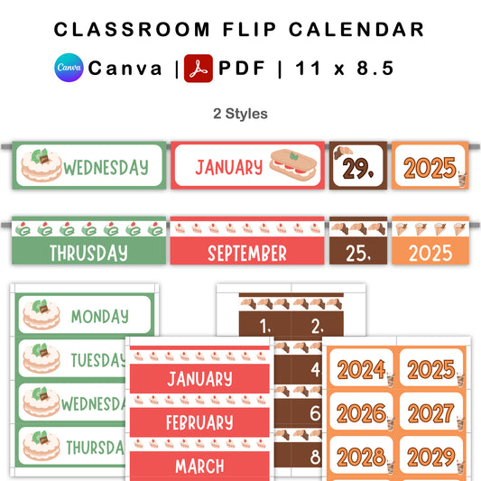 Classroom Flip Calendar - Pastel Dessert Theme | Editable