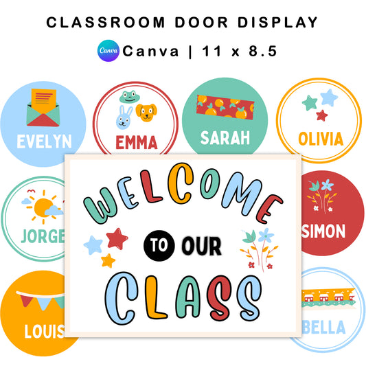 Classroom Door Display - Colorful Doodle Theme | Editable