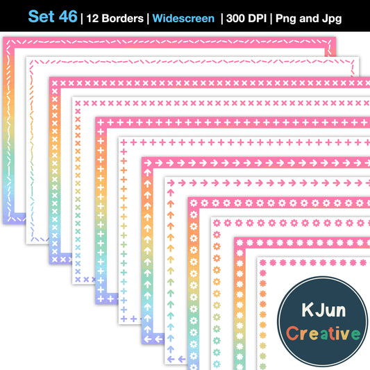 Widescreen Border Clipart Set 46 - Pastel Rainbow - Google Slides & PowerPoint