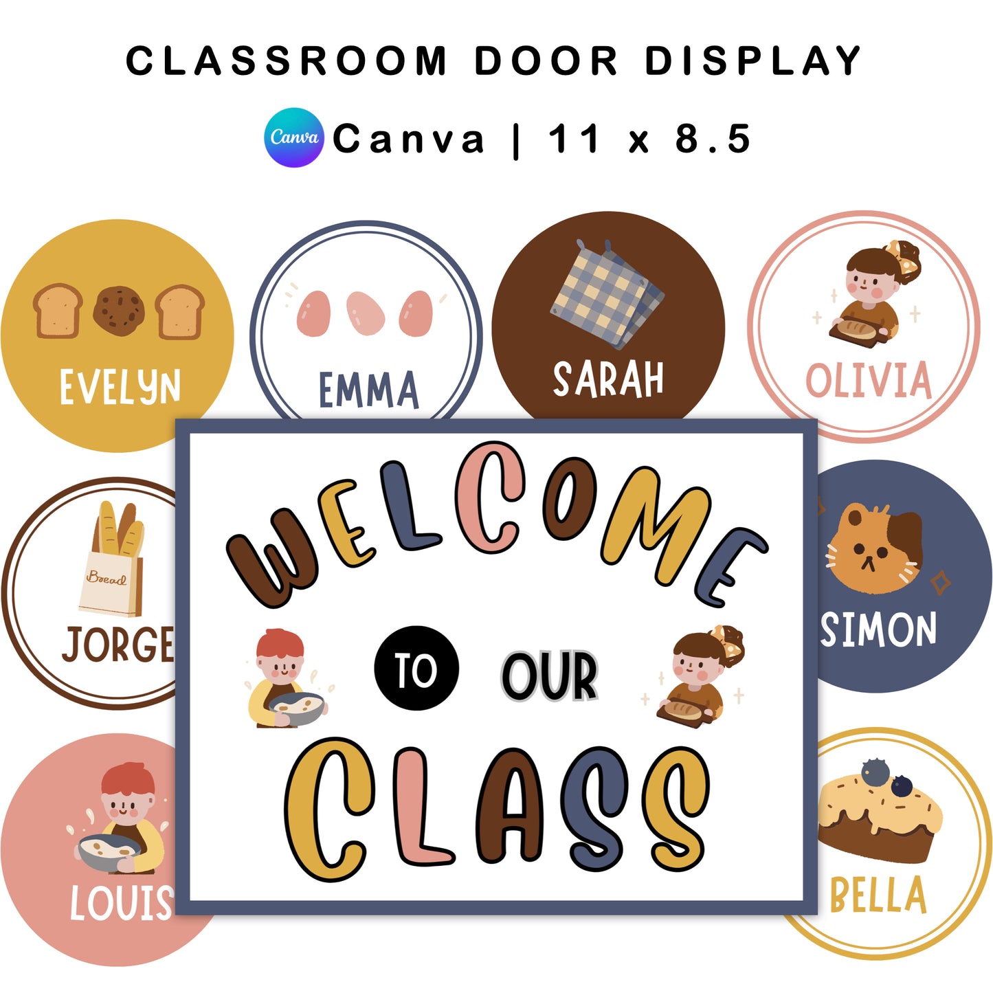 Classroom Door Display - Brown Bakery Theme | Editable