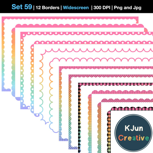 Widescreen Border Clipart Set 59 - Pastel Rainbow Scallop - Google Slides