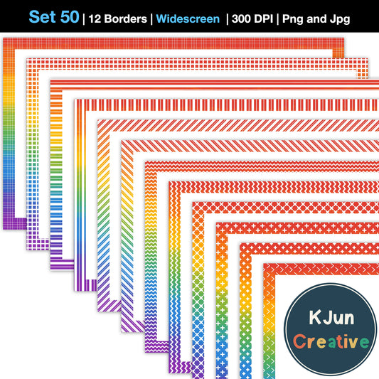 Widescreen Border Clipart Set 50 - Rainbow - Google Slides & PowerPoint