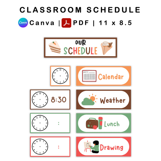 Classroom Schedule - Pastel Dessert Theme | Editable