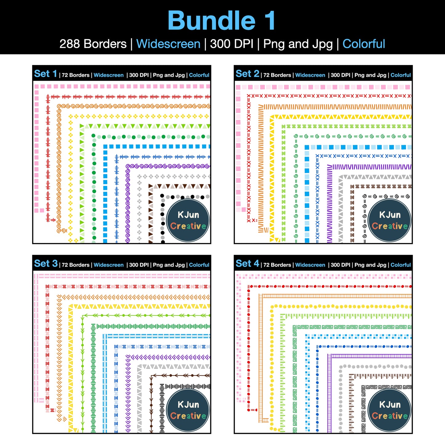 Widescreen Border Clipart Bundle 1 - Colorful - Google Slides and PowerPoint