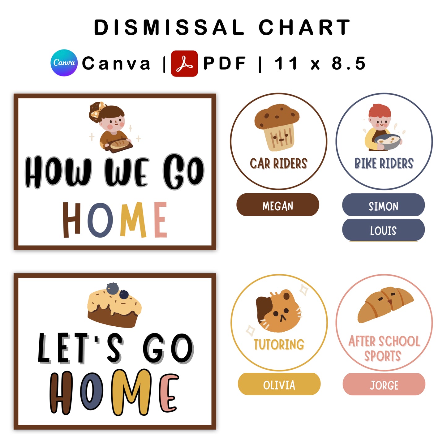 How We Go Home Dismissal Chart - Brown Bakery Theme | Editable