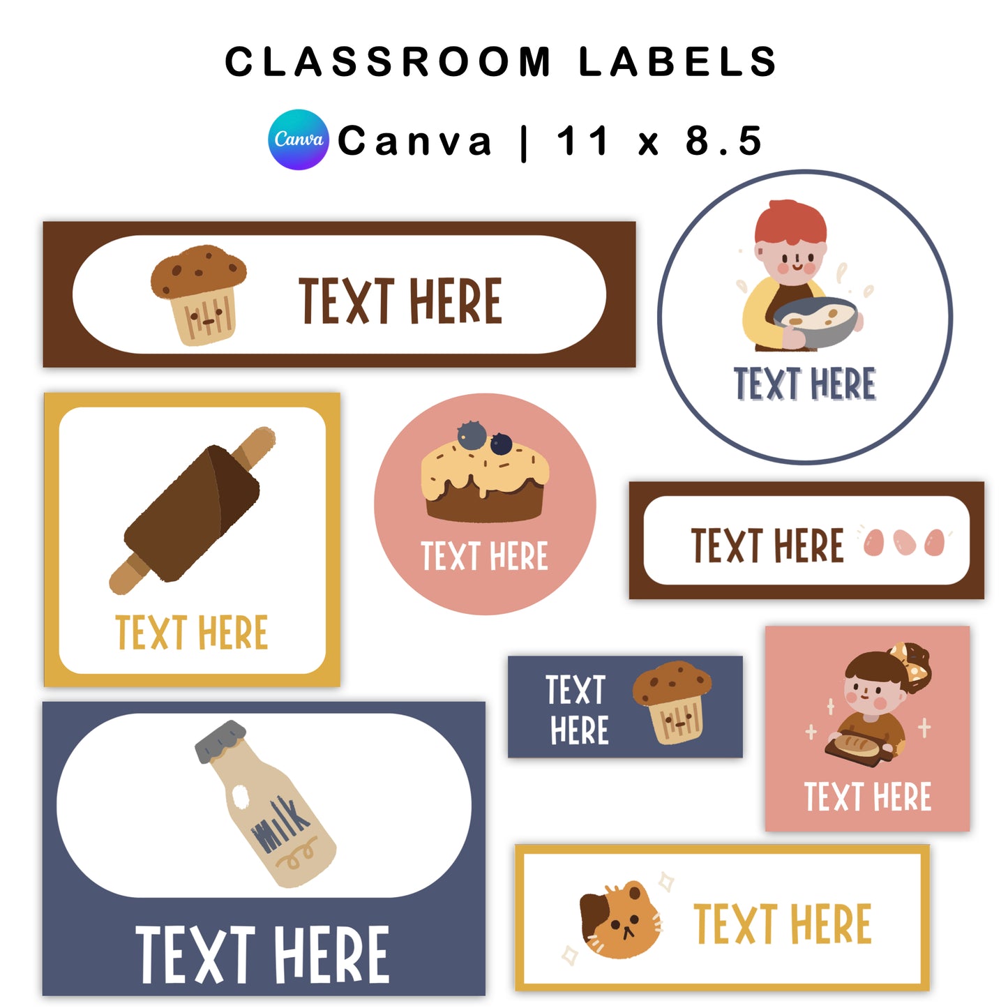Classroom Labels - Brown Bakery Theme | Editable