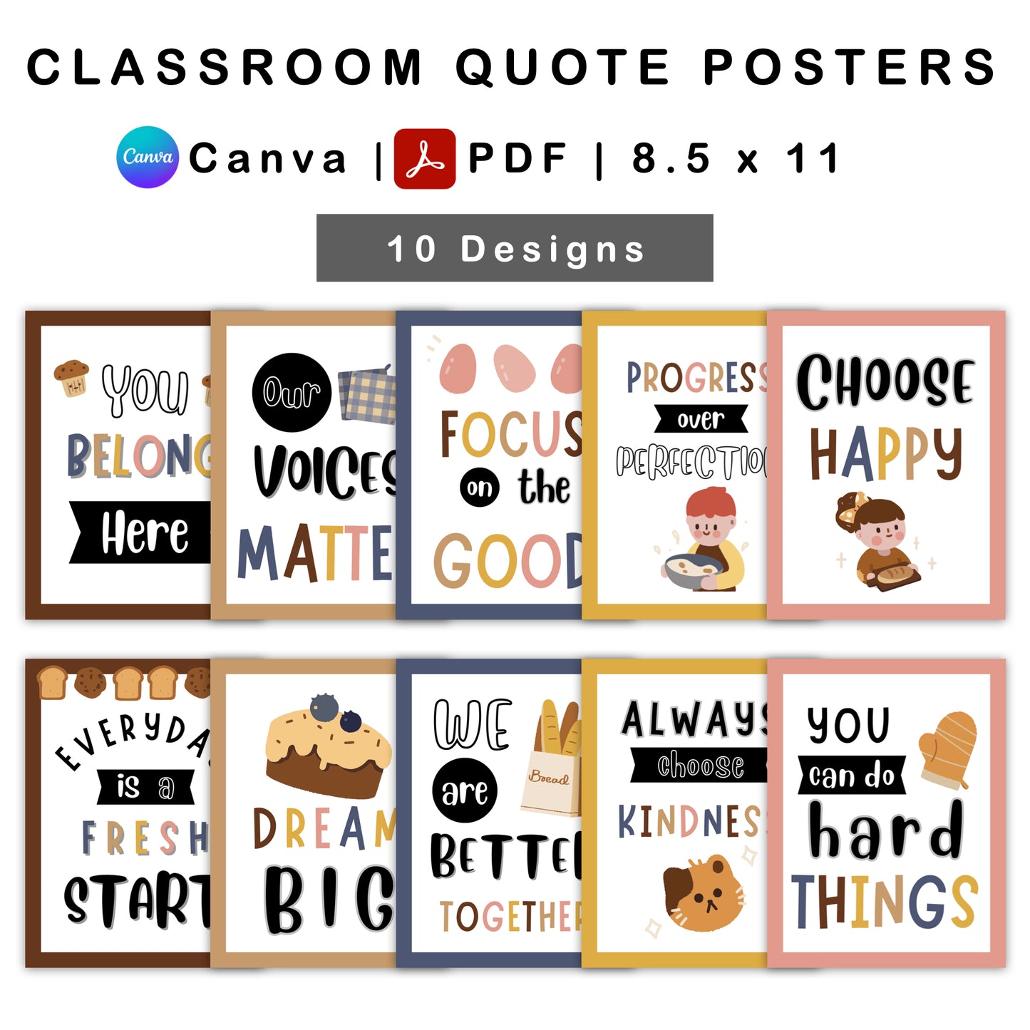 Classroom Quote Posters - Brown Bakery Theme | Editable
