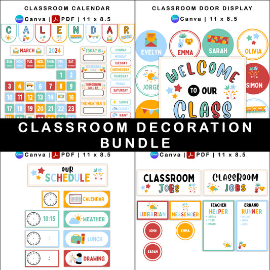 Classroom Decor Bundle - Colorful Doodle Theme | Editable