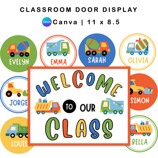 Classroom Door Display - Blue Transportation Theme | Editable