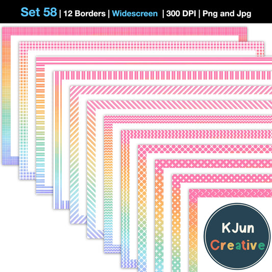 Widescreen Border Clipart Set 58 - Pastel Rainbow - Google Slides & PowerPoint