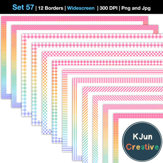 Widescreen Border Clipart Set 57 - Pastel Rainbow - Google Slides & PowerPoint