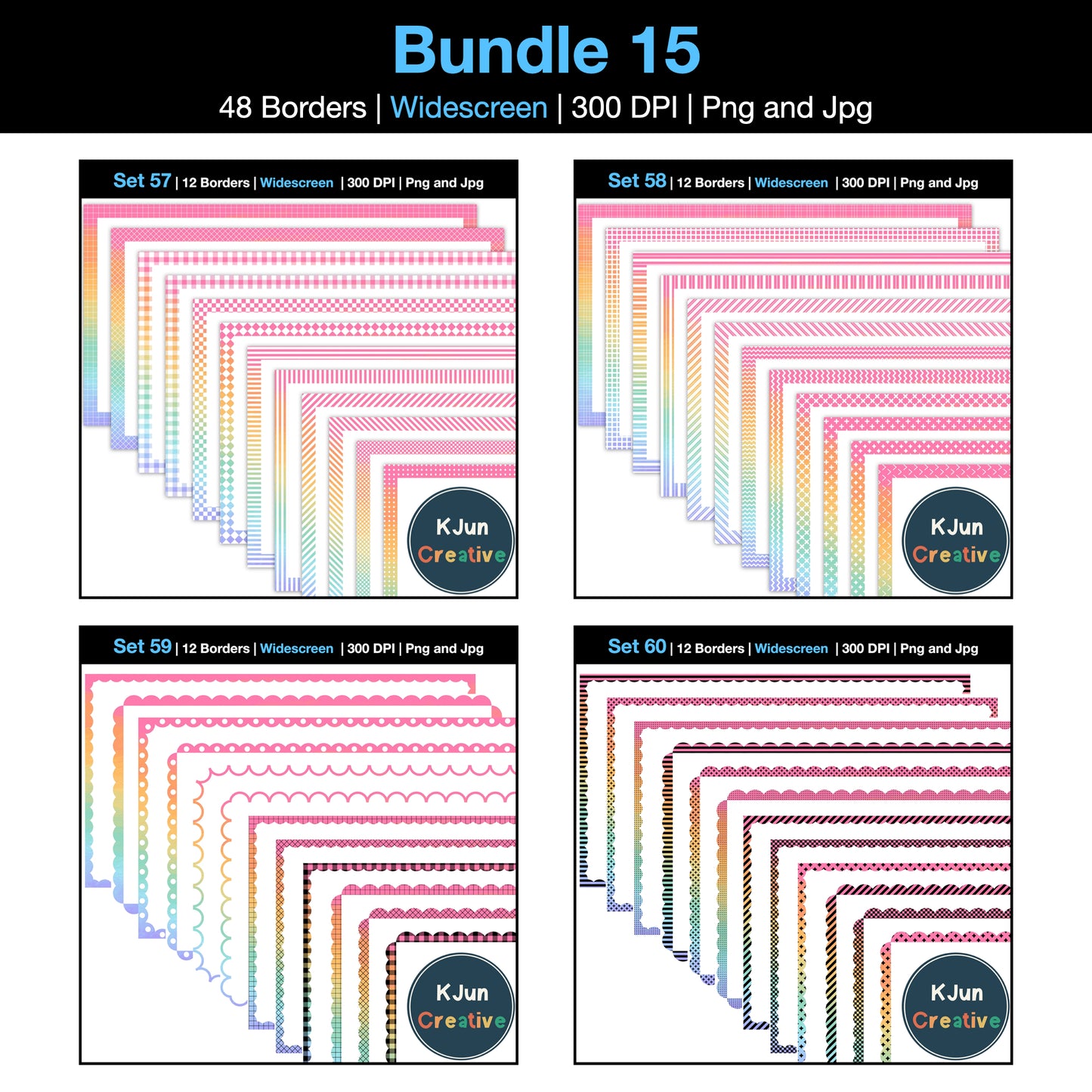 Widescreen Border Clipart Bundle 15 - Pastel Rainbow - Google Slides