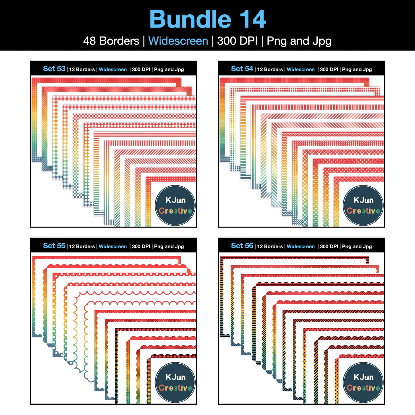 Widescreen Border Clipart Bundle 14 - Vintage Rainbow - Google Slides