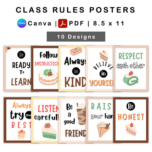Classroom Rules Posters - Pastel Dessert Theme | Editable