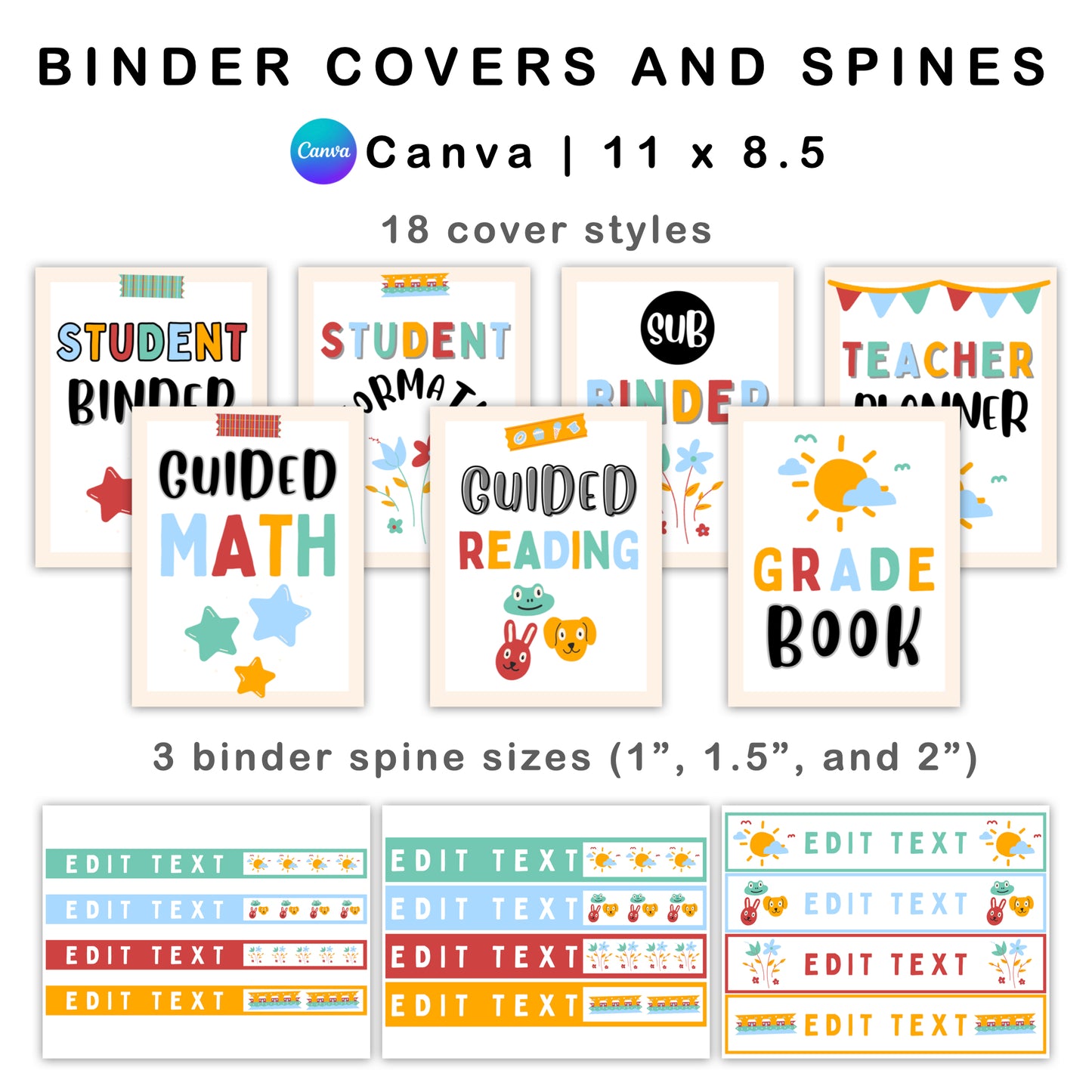 Binder Covers and Spines - Colorful Doodle Theme | Editable
