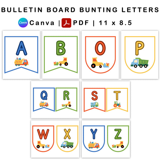 Bulletin Board Bunting Letters  - Blue Transportation Theme | Editable