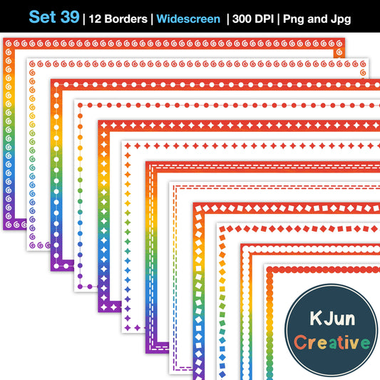 Widescreen Border Clipart Set 39 - Rainbow - Google Slides & PowerPoint