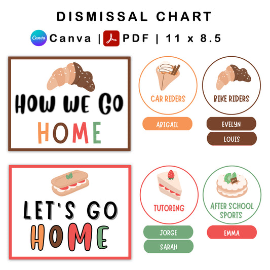 How We Go Home Dismissal Chart - Pastel Dessert Theme | Editable