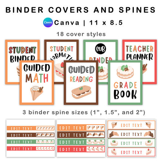 Binder Covers and Spines - Pastel Dessert Theme | Editable
