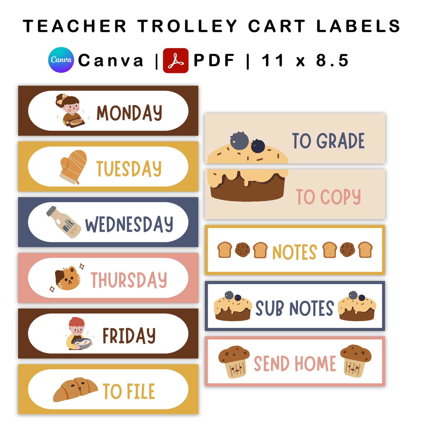 Teacher Trolley Cart Labels - Brown Bakery Theme | Editable