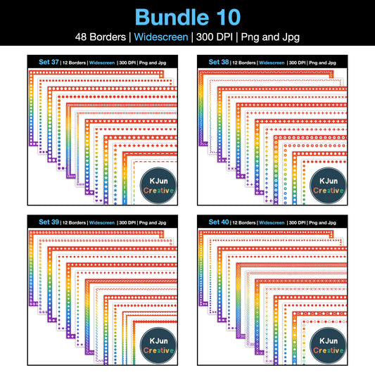 Widescreen Border Clipart Bundle 10 - Rainbow - Google Slides & PowerPoint