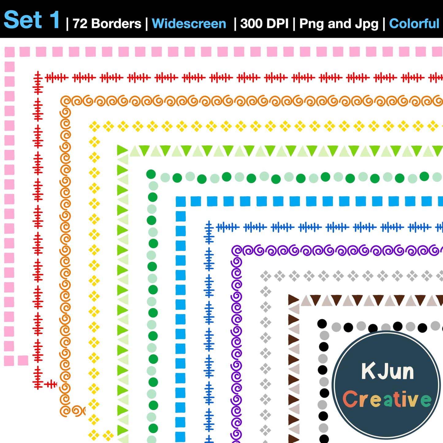 Widescreen Border Clipart Set 1 - Colorful - Google Slides and PowerPoint