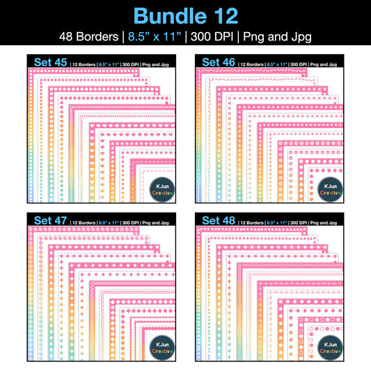 Border Clipart Bundle 12 - Pastel Rainbow - Page Borders and Frames