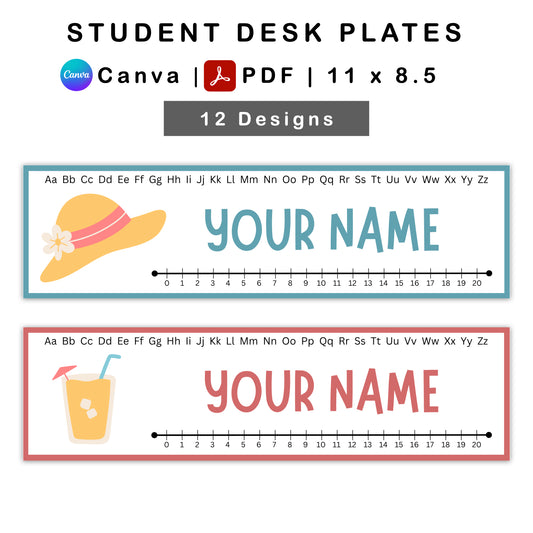 Student Desk Name Plates - Tropical Summer Theme | Editable