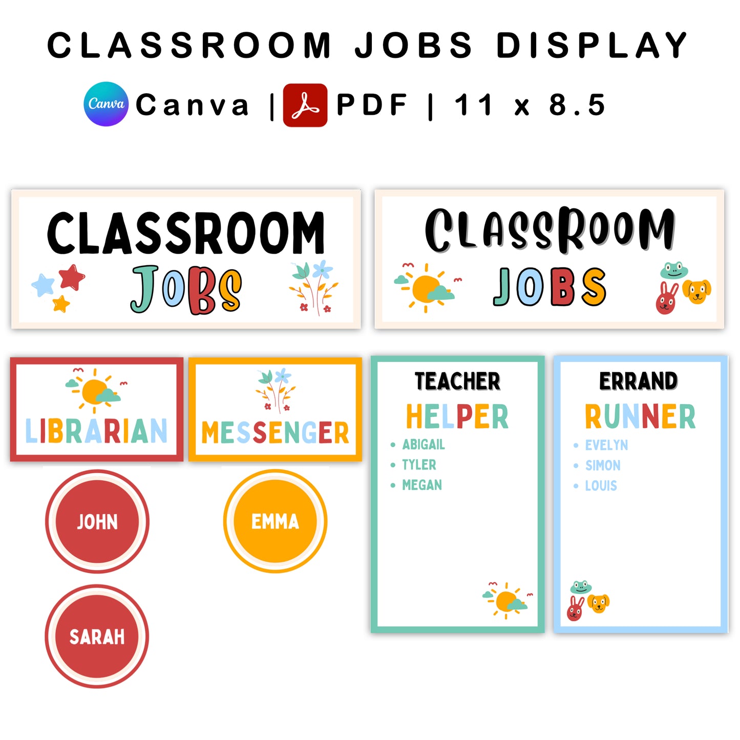 Classroom Jobs Display - Colorful Doodle Theme | Editable
