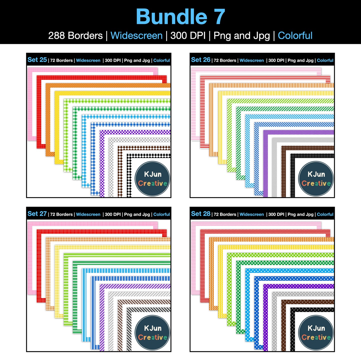 Widescreen Border Clipart Bundle 7 - Colorful - Google Slides and PowerPoint